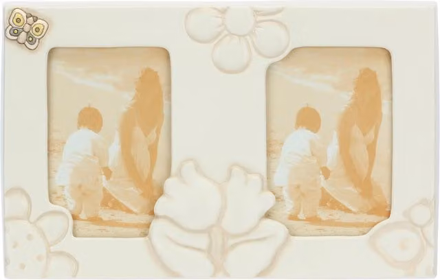 Portafoto doppio Elegance THUN in ceramica bianca con decoro floreale e design moderno per tavolo