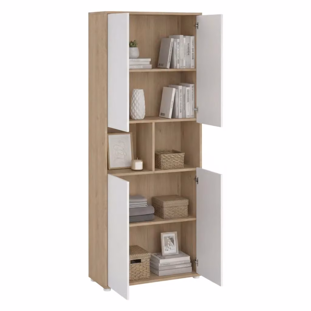 Credenza Pierre DMORA, Buffet e Madia da Soggiorno o Cucina, Rovere e Bianco, L: 80 cm, P: 34 cm, H: 205 cm – 2