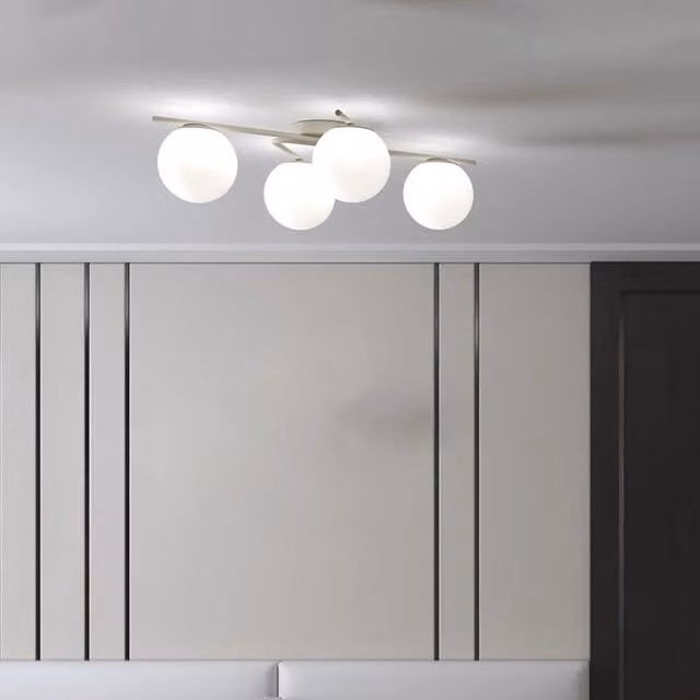 Plafoniera Moderna Holly Top Light in Metallo Marrone e Vetro Bianco con 4 Luci E27