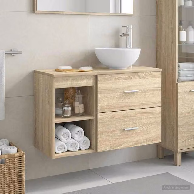 Set di mobili per il bagno 2 pz Rovere Sonoma 3403866