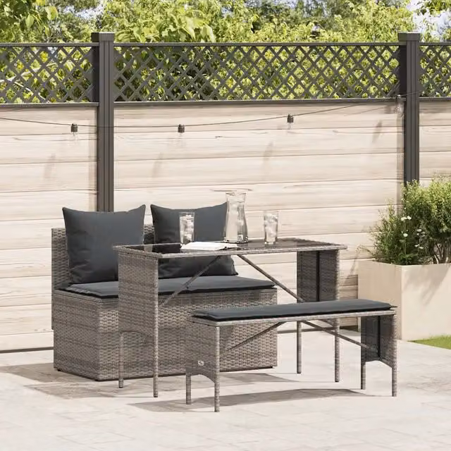 Set da Pranzo da Giardino 3 pz vidaXL in Polyrattan Grigio con Piano in Vetro – 1