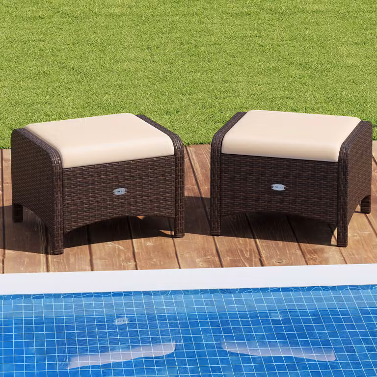 Set di 2 poggiapiedi da giardino Costway in rattan sintetico con cuscini rimovibili beige e marrone