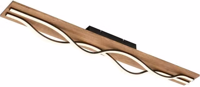 Plafoniera LED Briloner ondulata in nero e legno, 29W, 3200lm, L: 98 cm