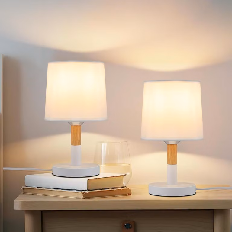 ZMH set di 2 lampade da tavolo bianche per camera da letto lampada da tavolo piccola presa E27 stile country lampade da tavolo moderne in legno per letto sala da pranzo studio