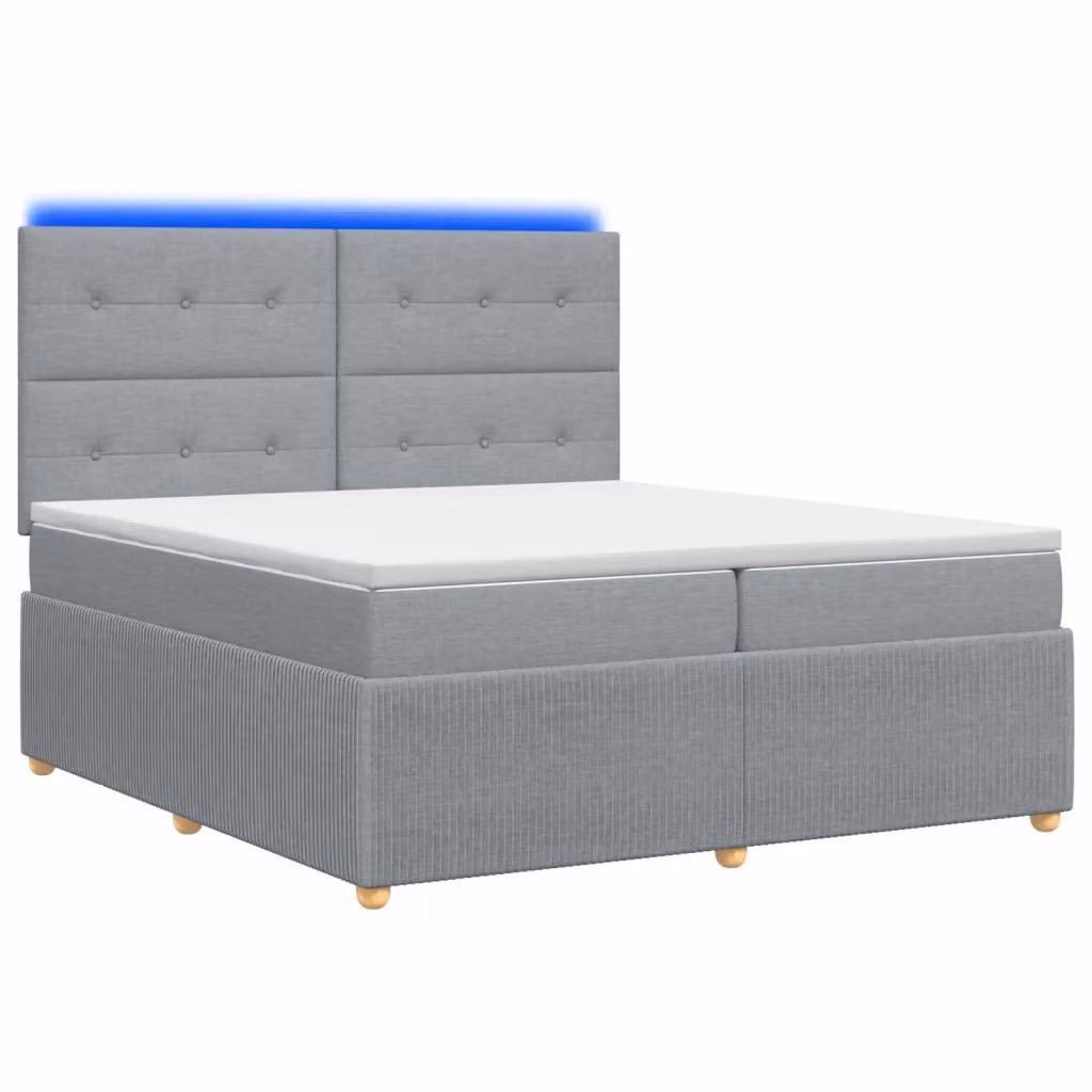 Letto Box Spring vidaXL con Materasso Ibrido e Illuminazione LED, Grigio e Bianco, L/P: 200 x 200 cm – 2