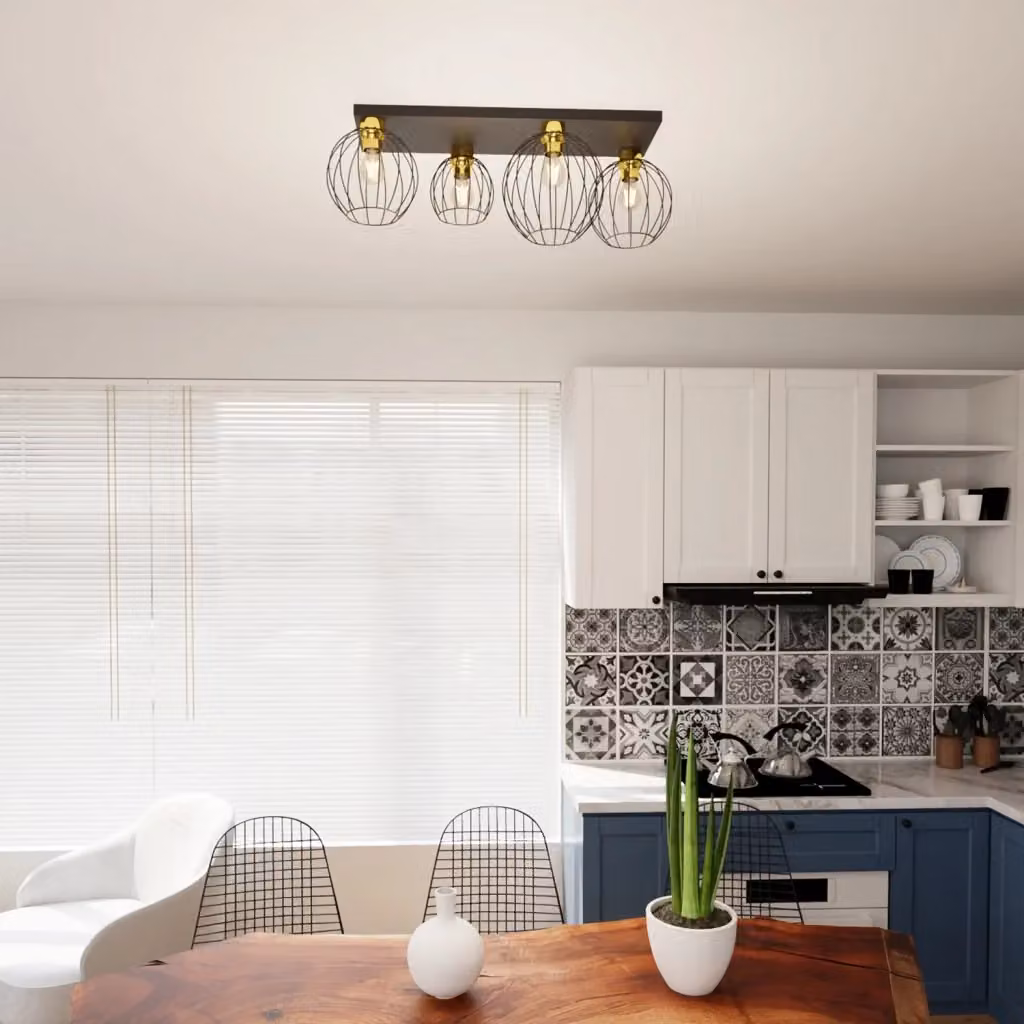 Plafoniera Minimal Industrial Orion a 4 Luci Lineari Luceart-Classic in Metallo Nera e Oro – 2