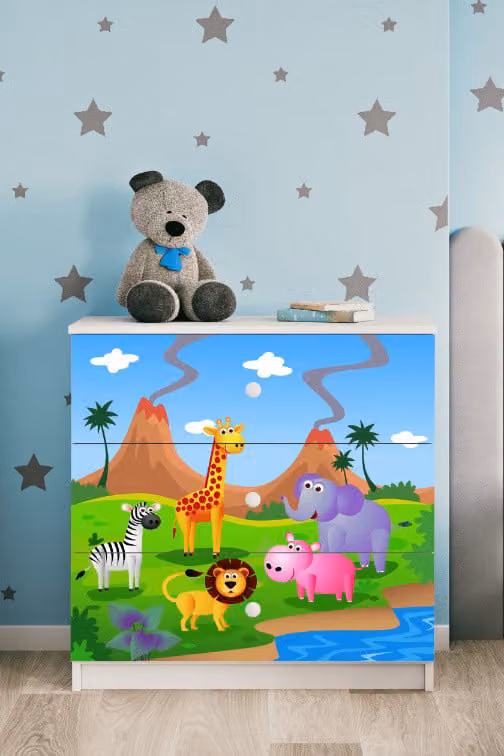Cassettiera per bambini Safari nel colore bianco Babydreams