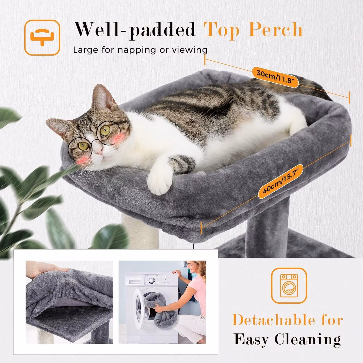 Albero per gatti con tiragraffi, cuccia in peluche, casetta da gioco, corda in sisal, colore grigio, ideale per gatti giocherelloni