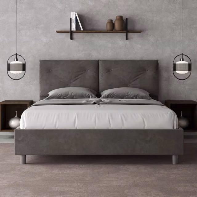 Letto contenitore imbottito Appia Large Ityhome in microfibra grigio L: 150 cm, P: 210 cm