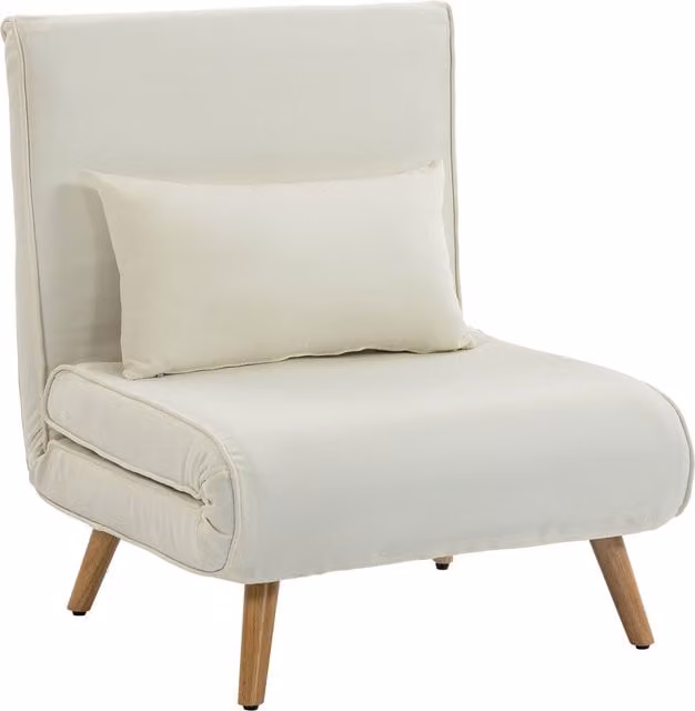 Poltrona Letto Singola 3 in 1 HOMCOM Reclinabile a 5 Livelli in Tessuto Effetto Lino con Cuscino e Seduta Imbottita, Colore Crema/Beige – 1