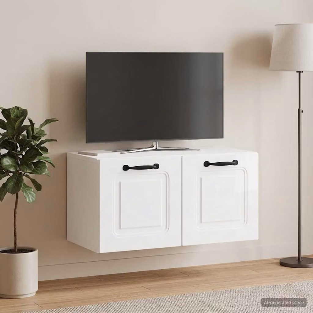 vidaXL Mobile Porta TV da Muro Bianco Lucido L: 59,5 cm, P: 31 cm, H: 30 cm