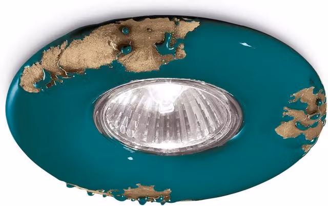 Spot Vintage Ferroluce in ceramica verde con finiture oro/ottone, 1 luce GU10, diametro: 11 cm