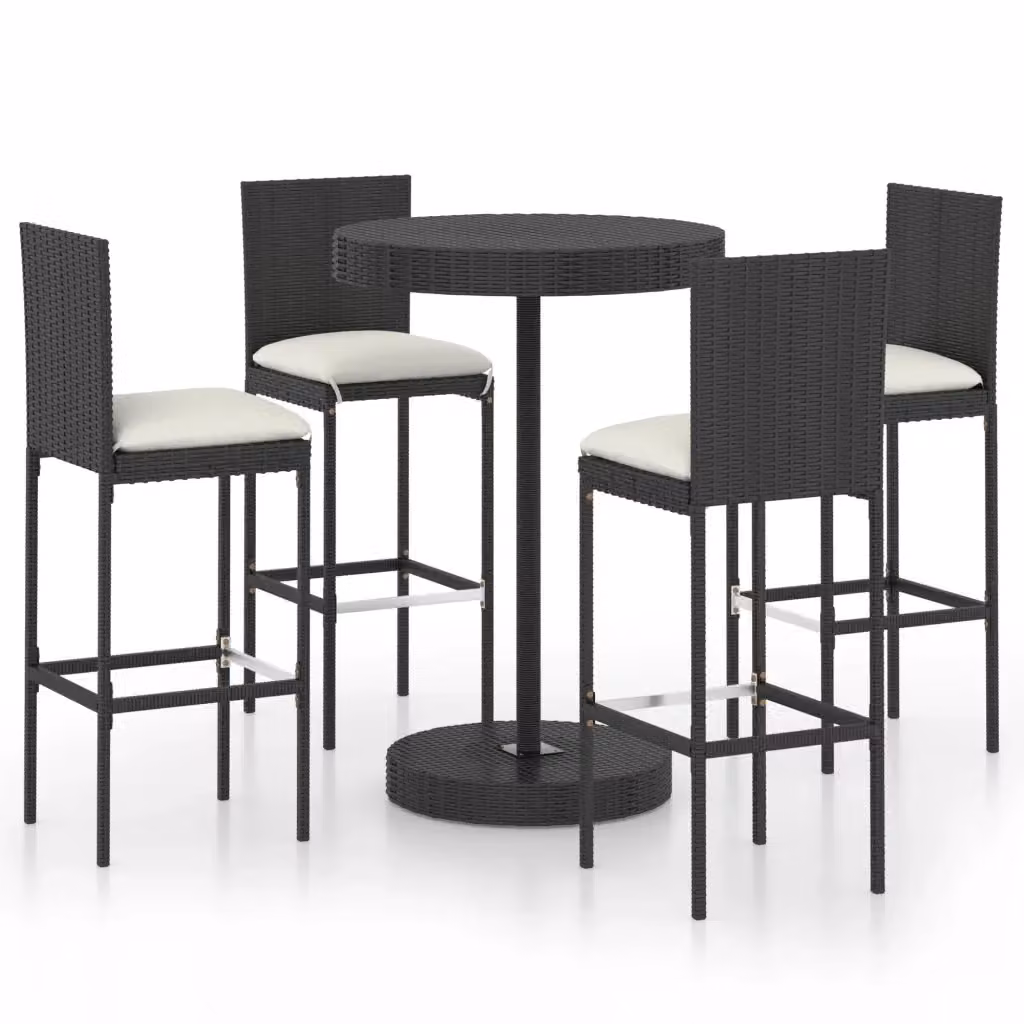 vidaXL Set Bar da Giardino 5 pz in Polyrattan Nero con Cuscini – 2