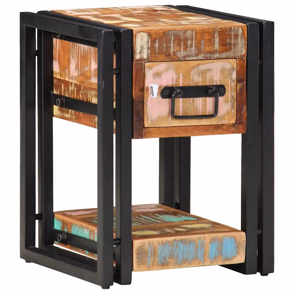 Set di 2 Armadi da Notte vidaXL in Legno e Metallo, Stile Rustico, Multicolore, L 30 x P 30 x H 40 cm