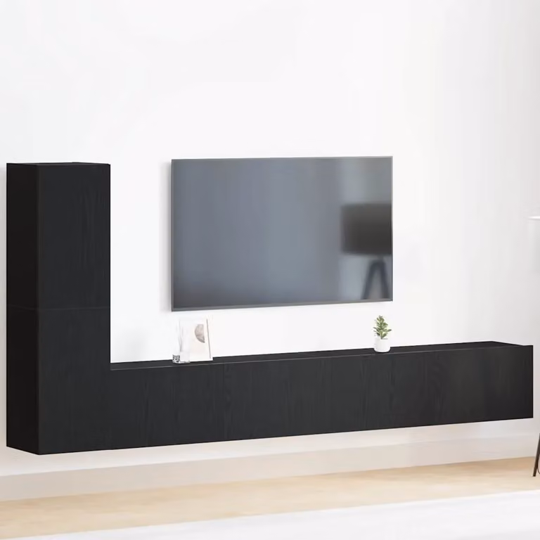 Set mobile TV moderno vidaXL in 3 pezzi, Rovere e Nero, in legno ingegnerizzato MDF