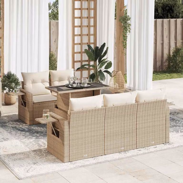 Set Divano da Giardino vidaXL 6 pz a Forma a L con Cuscini Beige e Tavolino in Polyrattan e Metallo