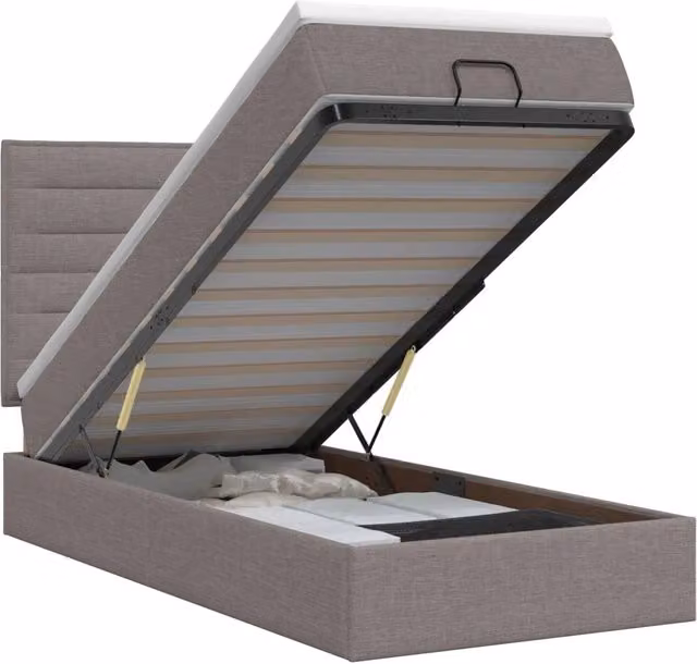 Letto ottomano con contenitore a sollevamento vidaXL in tessuto beige e grigio L/P/H: 190 x 90 x 128 cm – 1