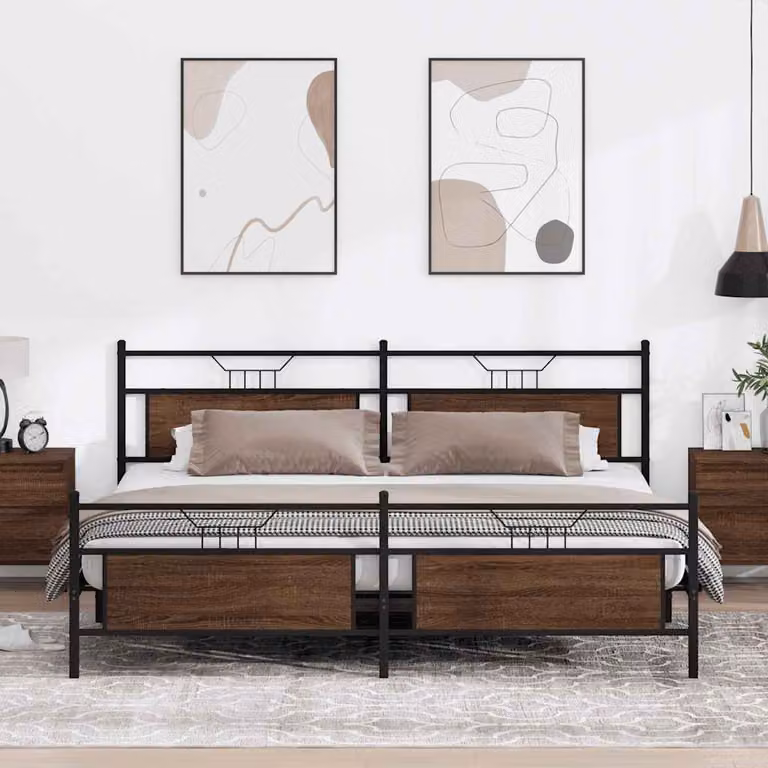 vidaXL Giroletto in Metallo e MDF Marrone Rovere L: 199 cm, P: 91,5 cm, H: 207 cm