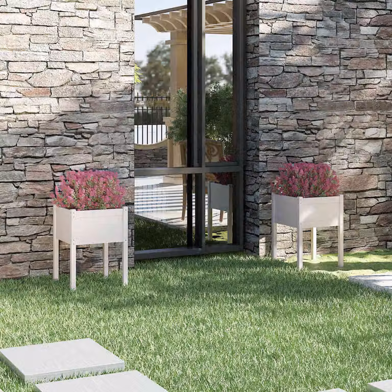 Set di 2 fioriere da giardino vidaXL in legno di pino bianco, L/P/H: 50 x 50 x 70 cm