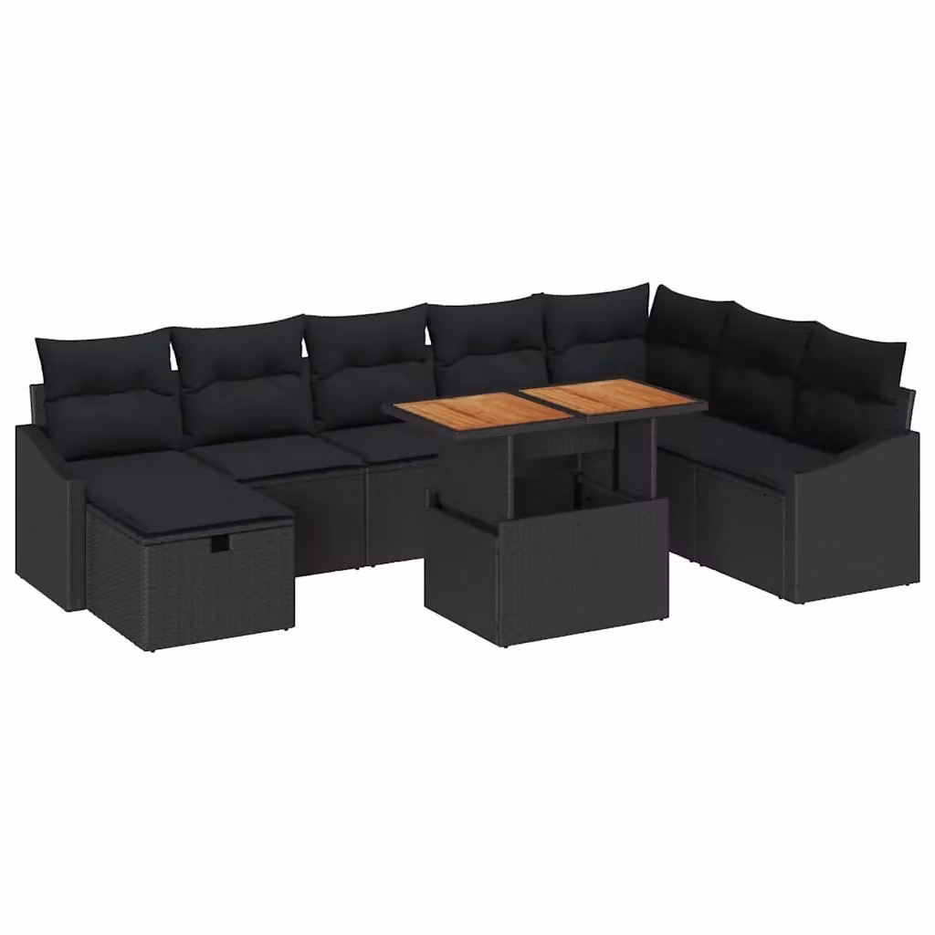 Set Divano da Giardino vidaXL 9 Pezzi in Polyrattan Nero con Cuscini e Tavolino – 2