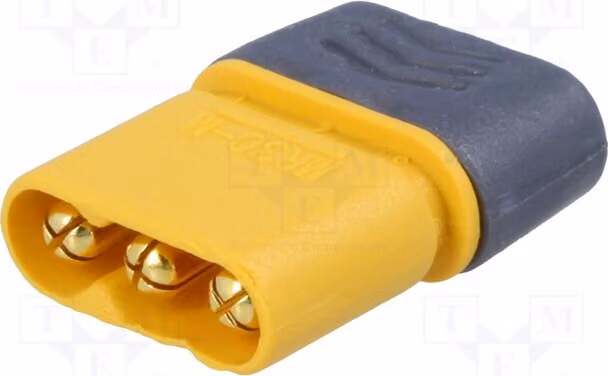 1 connettore MR30 per alimentazione a corrente continua, connettore maschio a 3 pin, saldato. Connettore MR30-M per corrente continua