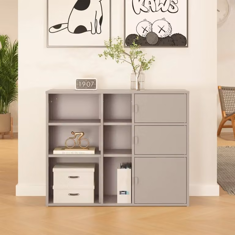 Mobile Contenitore da Ufficio Kliri en.casa in Acciaio con 3 Ante e 6 Vani Aperti, L: 100 cm, P: 32 cm, H: 81 cm