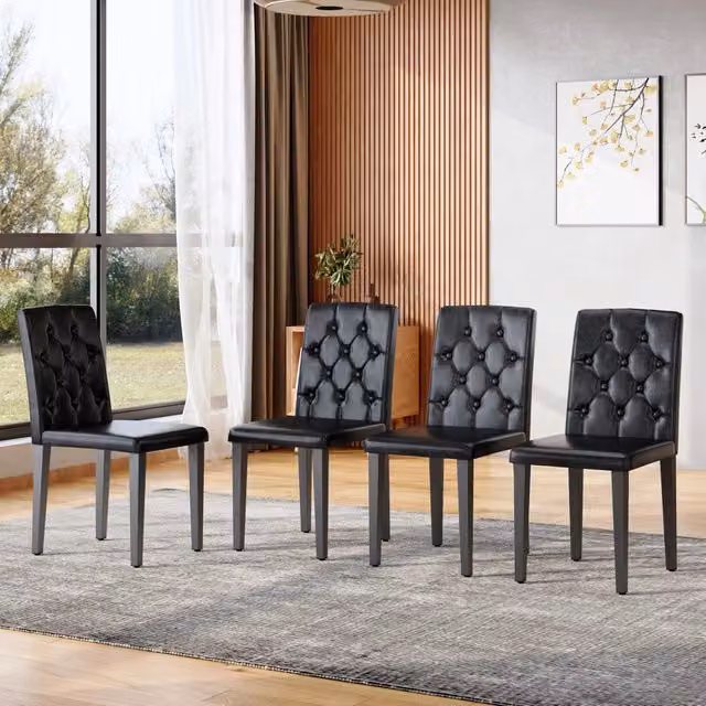 Set di 4 sedie da pranzo Zephmum in ecopelle nera con gambe in metallo nero e finitura opaca per cucina e sala da pranzo