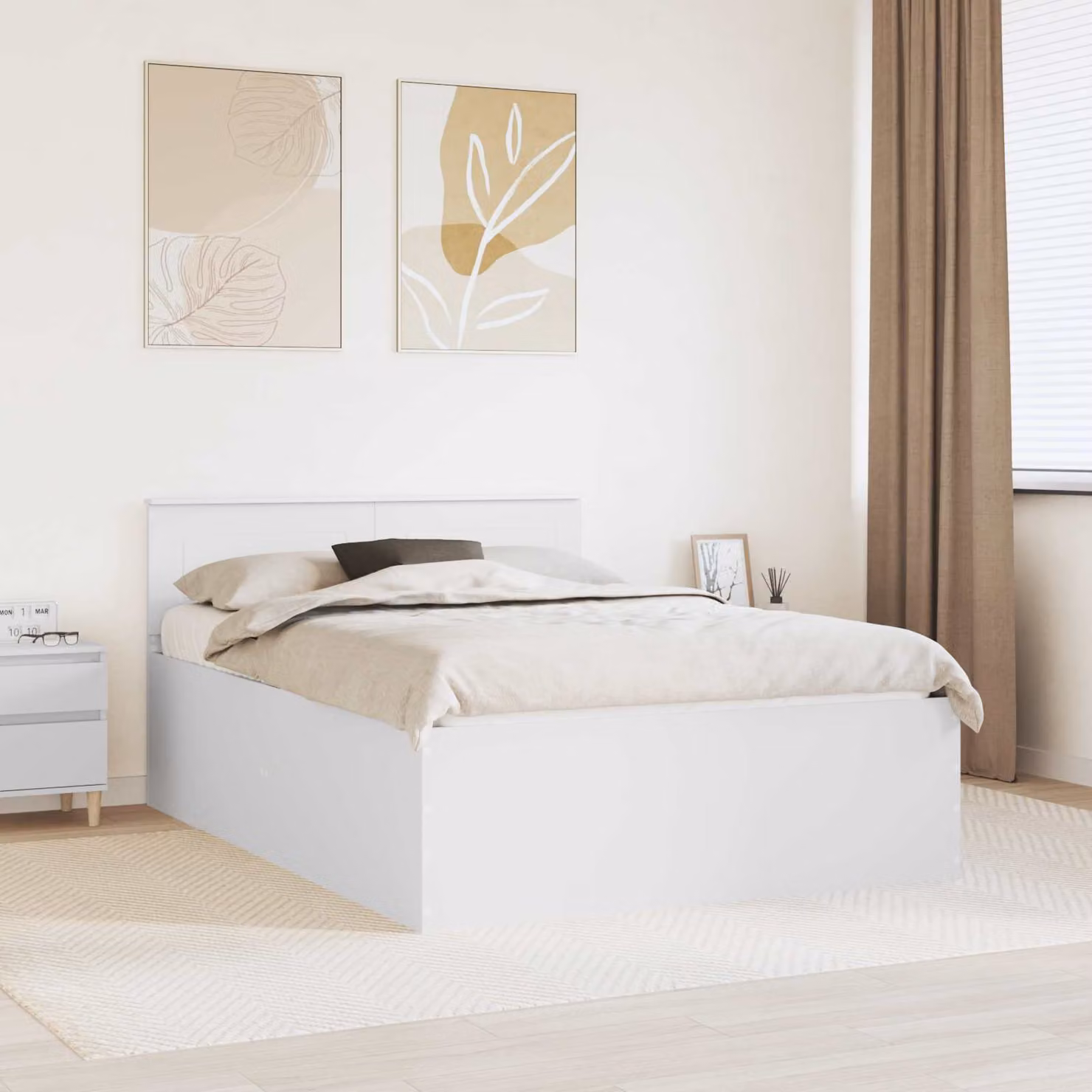 Struttura del letto moderna vidaXL in legno ingegnerizzato bianco lucido L/P/H: 140 x 200 x 90 cm