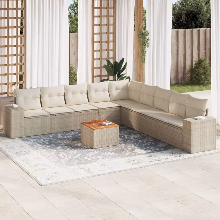 Maison Exclusive - Set Divano da Giardino 10 pz con Cuscini Beige in Polyrattan