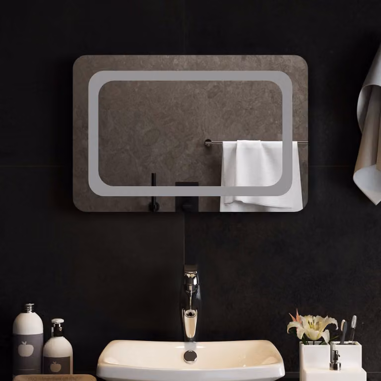 Specchio da bagno moderno vidaXL con illuminazione LED in vetro temperato, L: 60 cm, H: 40 cm