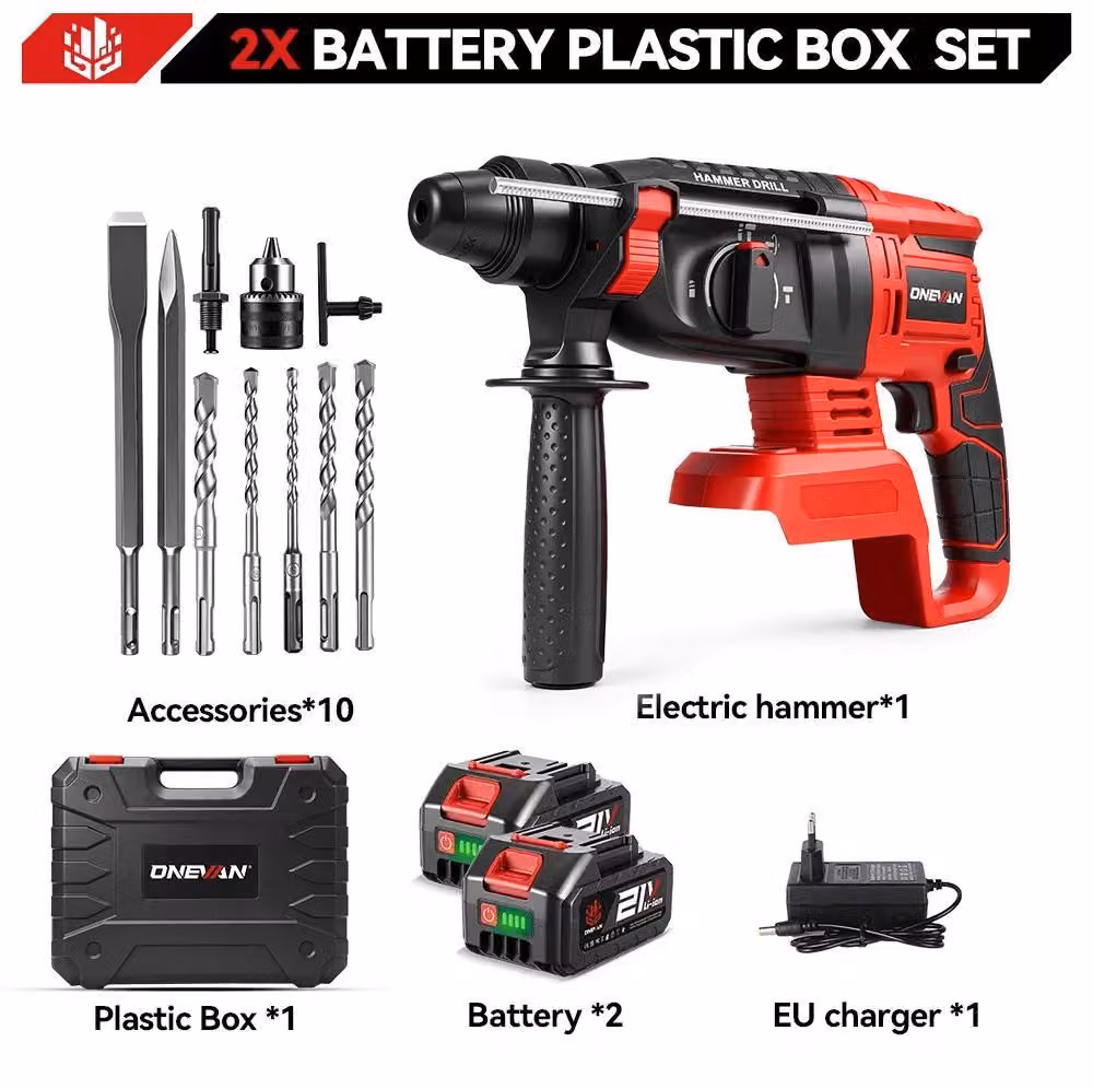 Trapano avvitatore a percussione elettrico - Modello a batteria - 21V - Motore brushless da 3500W - 4000 giri al minuto - Set con 2 batterie