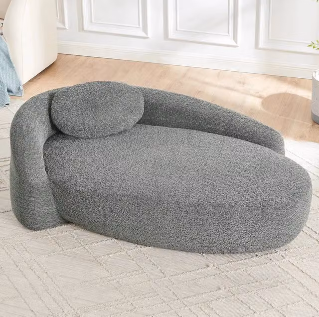 Divano compatto in tessuto teddy grigio scuro con cuscino poggiatesta HOMVRA