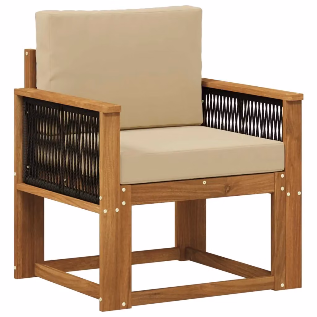 Divano centrale componibile per esterno in legno di acacia massello naturale con cuscini beige – 2