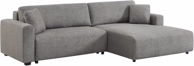 Divano angolare destro convertibile SWEEEK in tessuto grigio con contenitore e funzione letto per il tuo soggiorno – 1