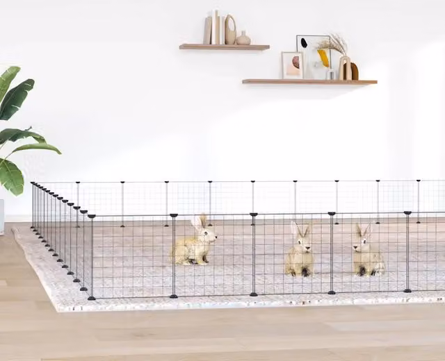 Gabbia per animali vidaXL in acciaio con 52 pannelli e porta, colore nero, L 455 cm x P 45,5 cm x H 45,5 cm