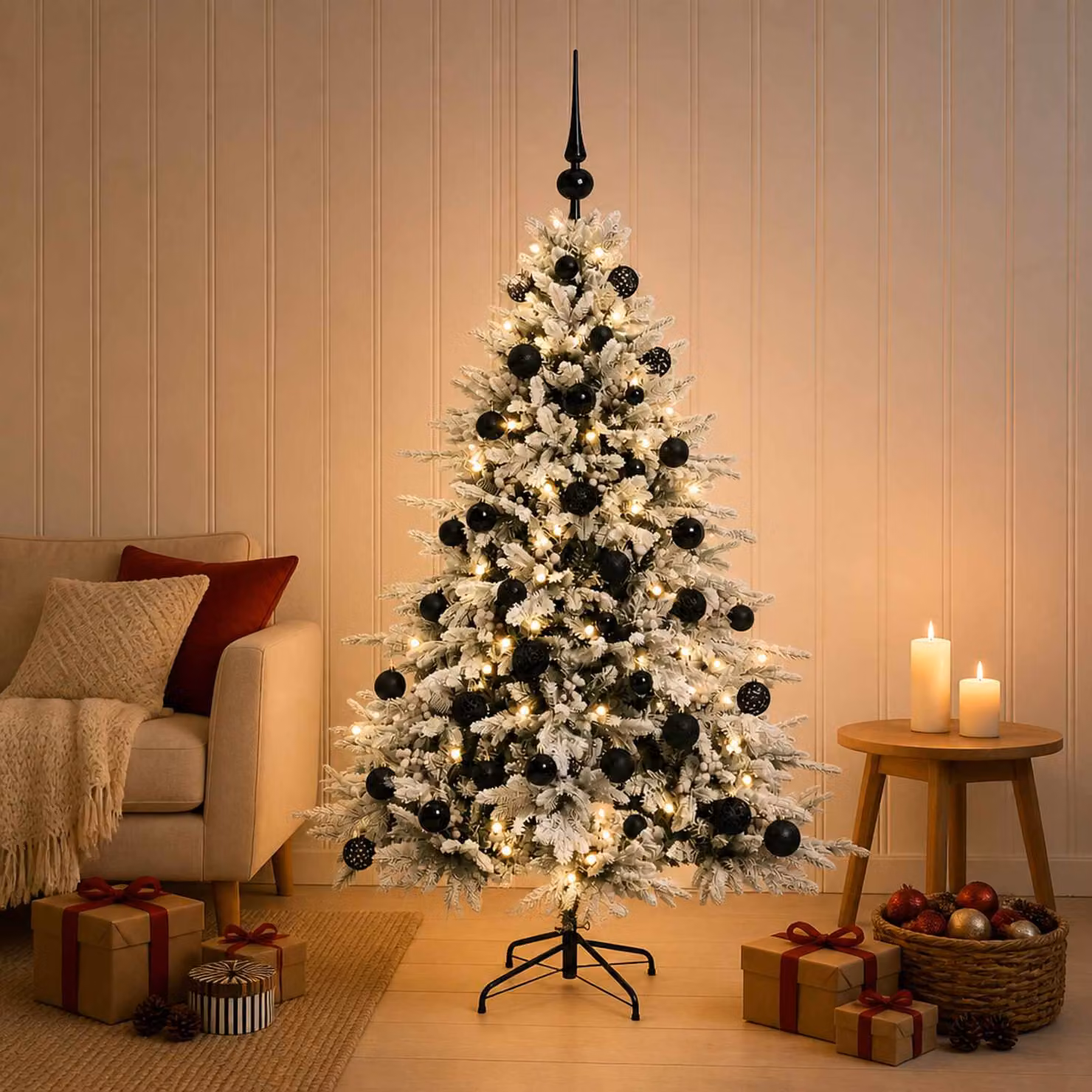 Albero di Natale artificiale da tavolo vidaXL verde con 150 LED bianco caldo e decorazioni