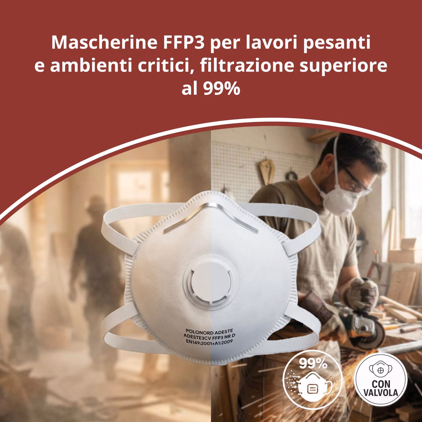 Mascherina FFP3 con valvola, certificata secondo le normative tedesche, confortevole, per la protezione sul lavoro