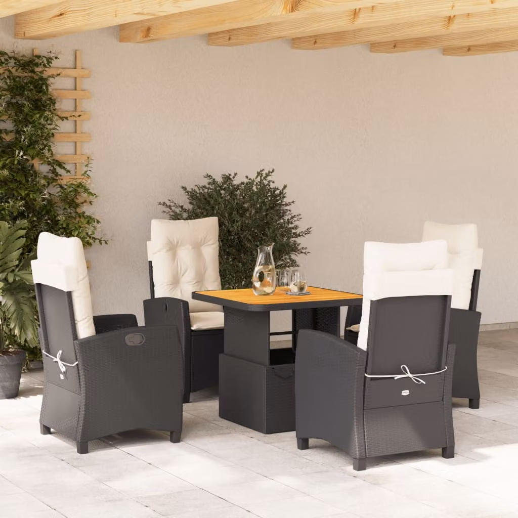 Set da pranzo da giardino vidaXL in legno di acacia oliato e polyrattan nero e marrone con 5 pezzi – 1
