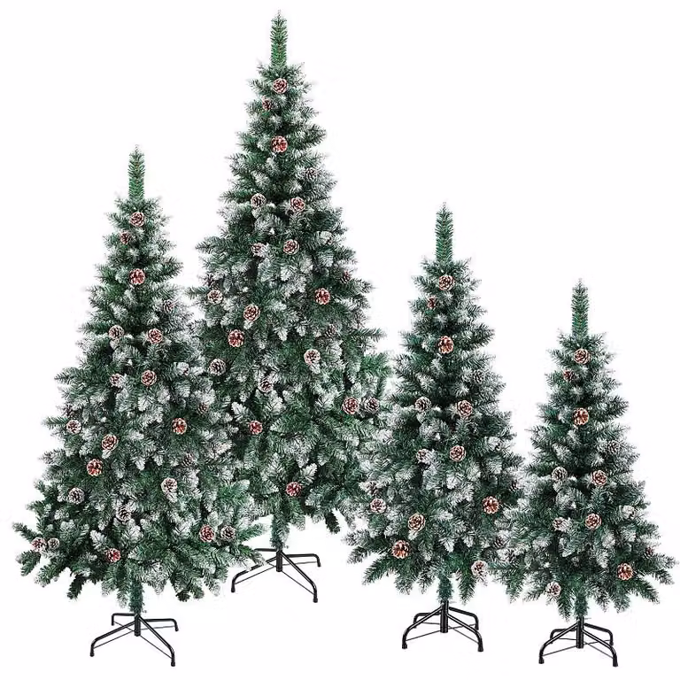 Albero di Natale artificiale con pigne e decorazioni a forma di neve, realizzato in PVC, facile da montare con sistema a innesto, riutilizzabile, altezza 120 cm