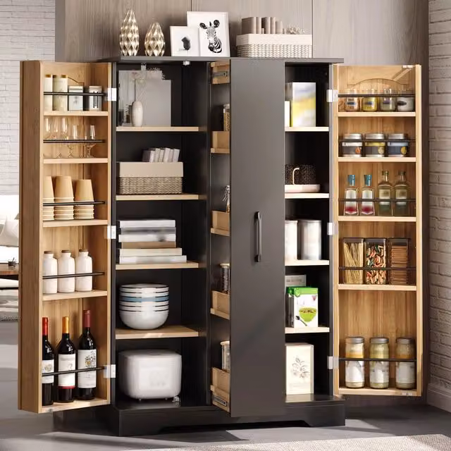 Mobile cucina con ripiani regolabili ¨C Minimal ¨C 120x78x35 cm nero legno naturale