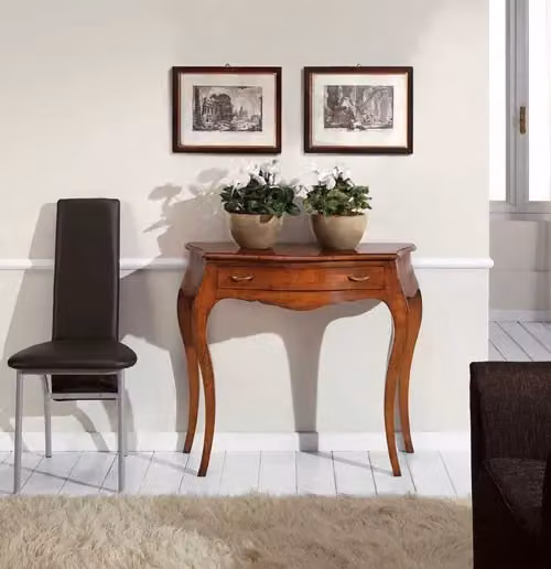 Consolle in legno massello stile arte povera con 1 cassetto Mobili 2G colore noce L: 93 cm, P: 38 cm, H: 80 cm