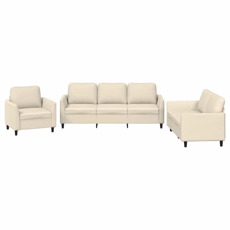 Set di Divani 3 pz con Cuscini crema in Pelle finta