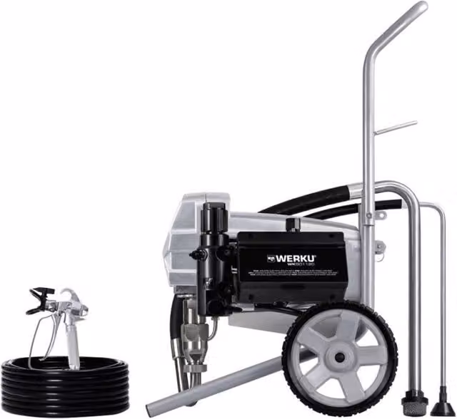 Apparecchio elettrico airless WERKU per verniciatura e lacca, colore argento, con flusso variabile e capacità 4 L