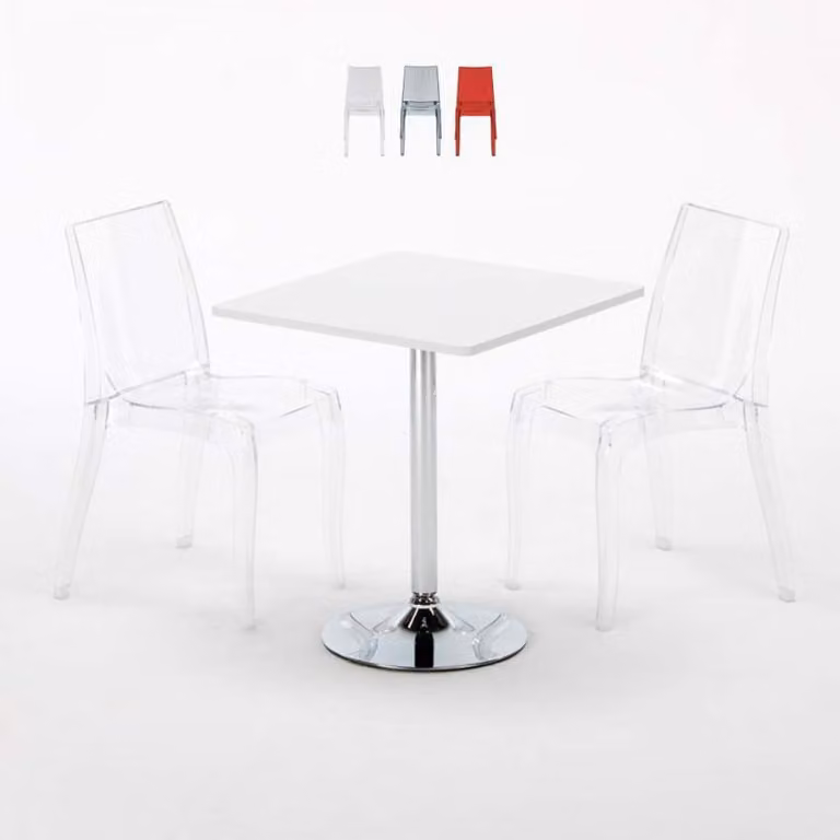 Tavolo quadrato bianco e 2 sedie colorate trasparenti Grand Soleil Cristal Light Titanium - Trasparente