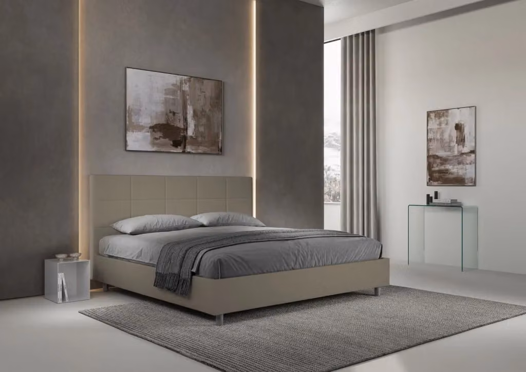 Letto matrimoniale king size BS COM con contenitore imbottito in similpelle color cappuccino, L: 180 cm x P: 210 cm – 2