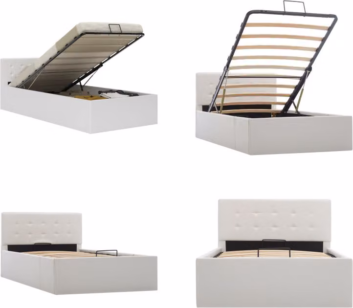 vidaXL Letto contenitore idraulico in Pelle finta bianca 100×200 cm - Struttura letto - Cornici letto - Struttura letto - Letto