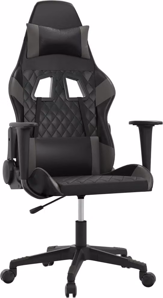 Sedia da Gaming Massaggiante Nero e Grigio in Pelle finta