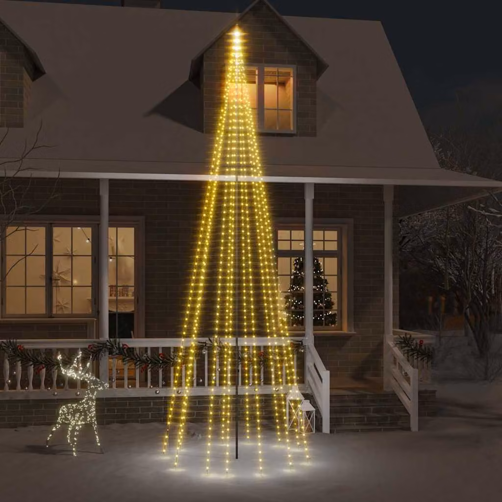 vidaXL Albero di Natale Pennone Bianco Caldo 732 LED 500 cm