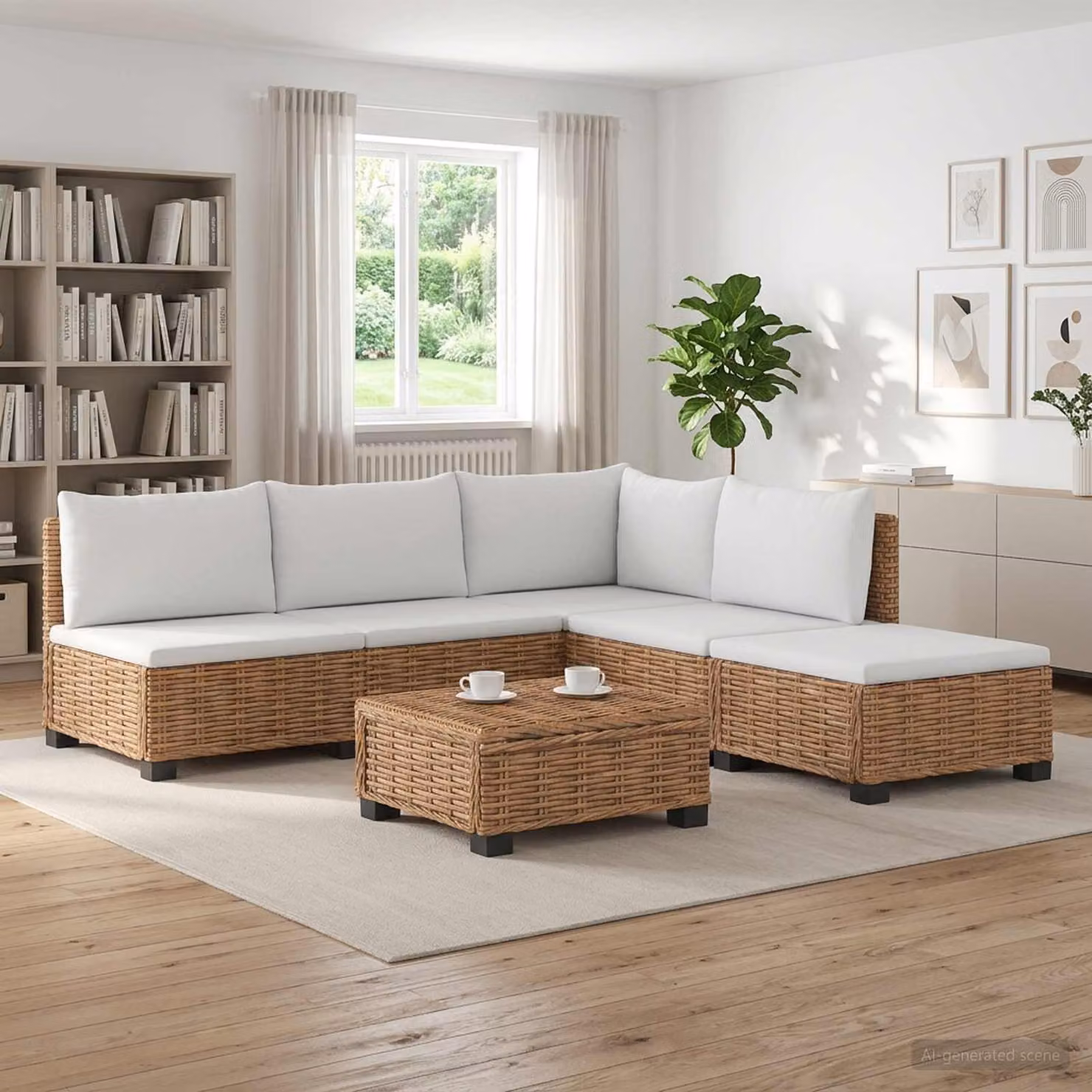 Set Lounge da Giardino vidaXL GENDT in Polyrattan con Cuscini, 6 Pezzi, Colore Rattan Naturale