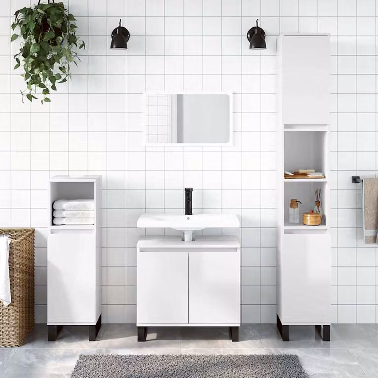 Armadietto da bagno sospeso vidaXL bianco lucido in legno e metallo L: 58 cm, P: 33 cm, H: 60 cm